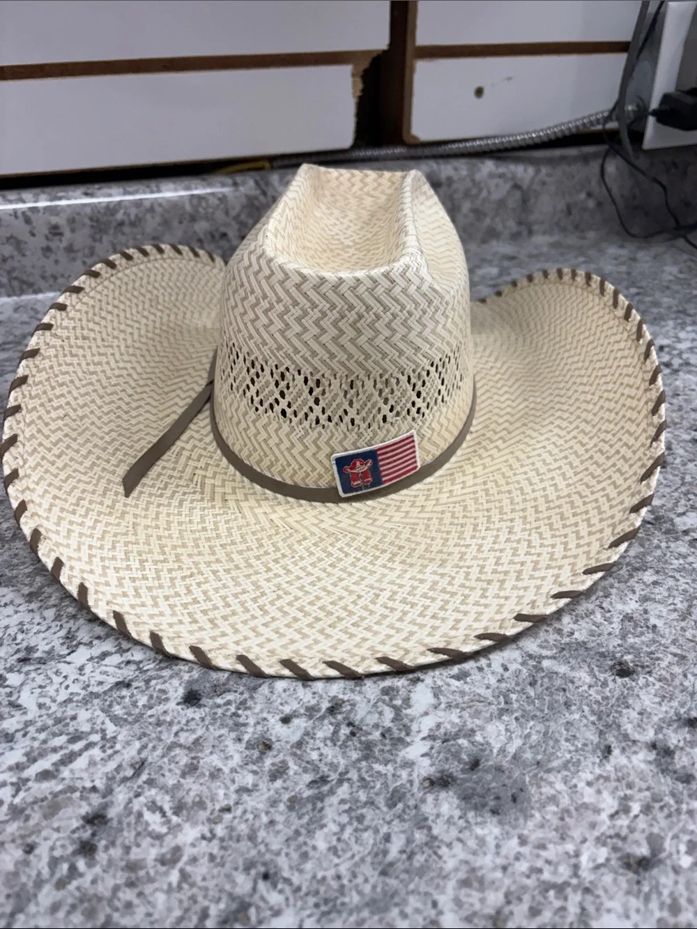 Women's Natural Straw Cowboy Hat with Brown Trim - Picture 3 of 8